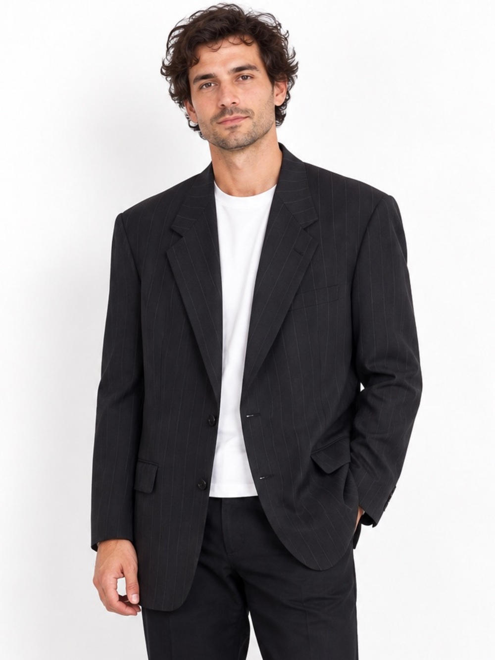 Burberrys vintage 100% Wool Pinstripe Power Blazer XL